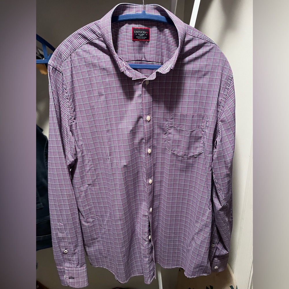 Untuckit Men's Purple Checkered Shirt, XL Slim